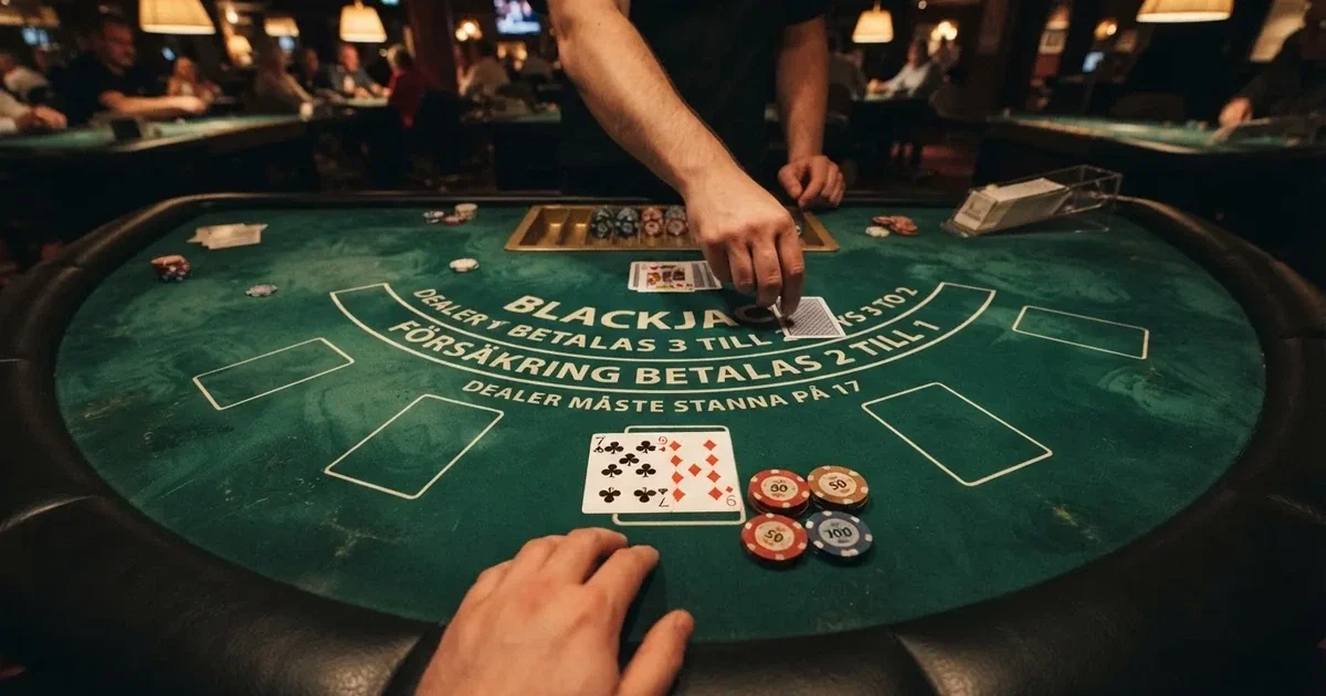 Upplyst spelbord med kort, sett ovanifrån — blackjack med live dealer i sverige